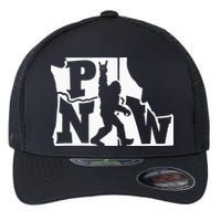 Bigfoot Rock And Roll Silhouette Pacific Northwest Sasquatch Flexfit Unipanel Trucker Cap