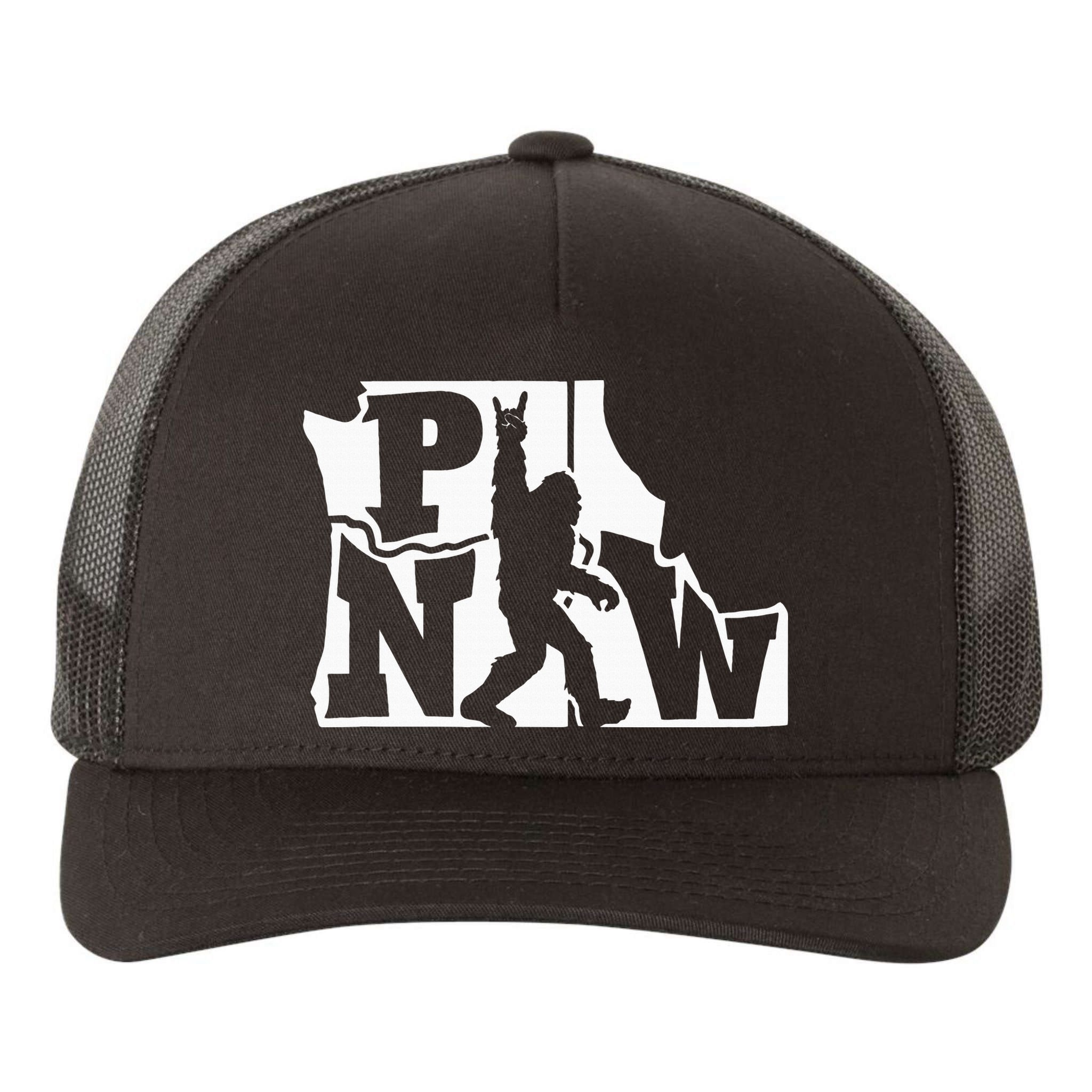 Bigfoot Rock And Roll Silhouette Pacific Northwest Sasquatch Yupoong Adult 5-Panel Trucker Hat