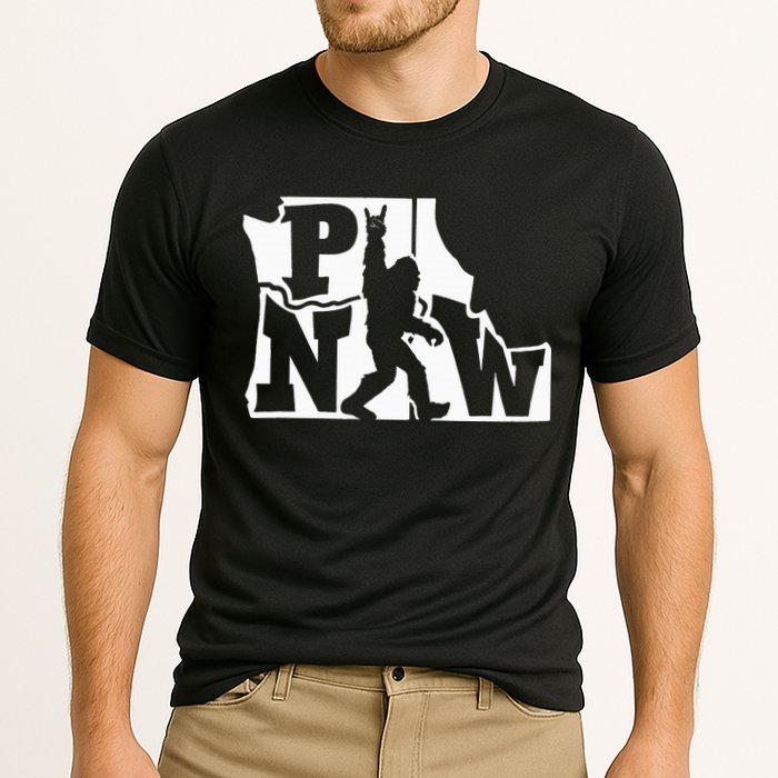 Bigfoot Rock And Roll Silhouette Pacific Northwest Sasquatch Performance Shirt