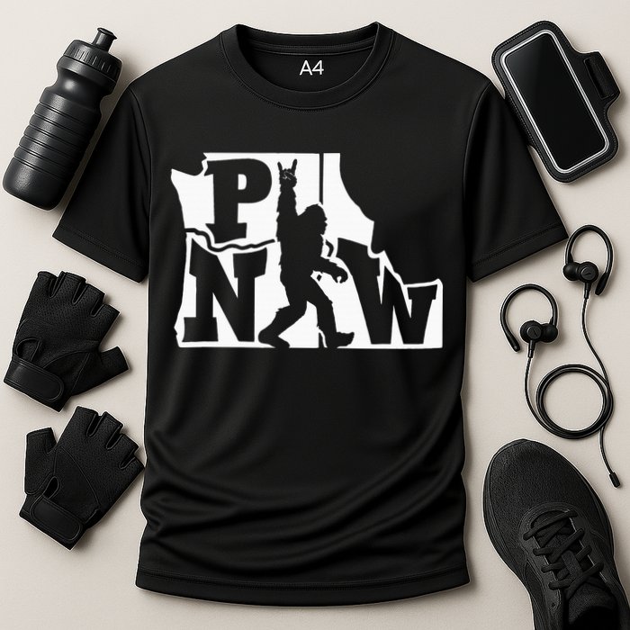 Bigfoot Rock And Roll Silhouette Pacific Northwest Sasquatch Performance Shirt