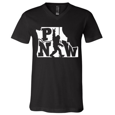 Bigfoot Rock And Roll Silhouette Pacific Northwest Sasquatch V-Neck T-Shirt