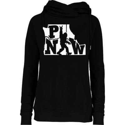 Bigfoot Rock And Roll Silhouette Pacific Northwest Sasquatch Womens Funnel Neck Pullover Hood