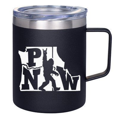 Bigfoot Rock And Roll Silhouette Pacific Northwest Sasquatch 12oz Stainless Steel Coffee Mug