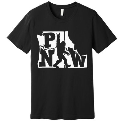 Bigfoot Rock And Roll Silhouette Pacific Northwest Sasquatch Premium T-Shirt