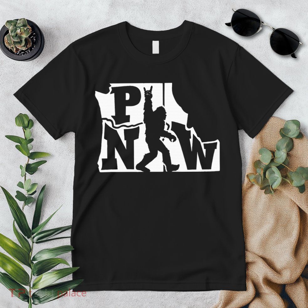 Bigfoot Rock And Roll Silhouette Pacific Northwest Sasquatch Premium T-Shirt