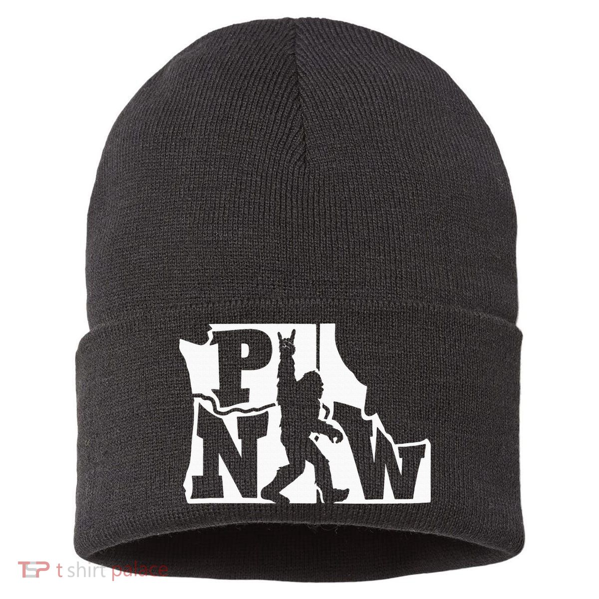 Bigfoot Rock And Roll Silhouette Pacific Northwest Sasquatch Sustainable Knit Beanie