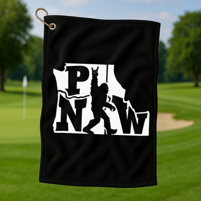 Bigfoot Rock And Roll Silhouette Pacific Northwest Sasquatch Golf Towel