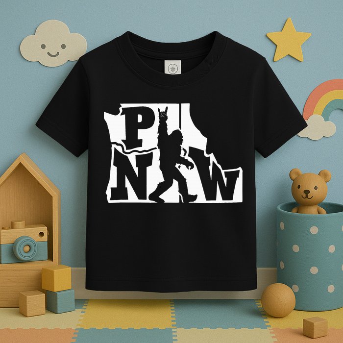 Bigfoot Rock And Roll Silhouette Pacific Northwest Sasquatch Toddler T-Shirt