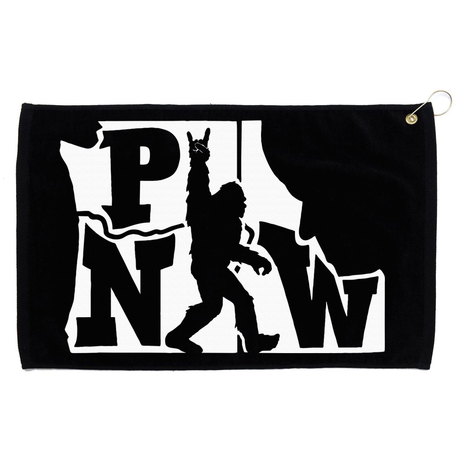 Bigfoot Rock And Roll Silhouette Pacific Northwest Sasquatch Grommeted Golf Towel