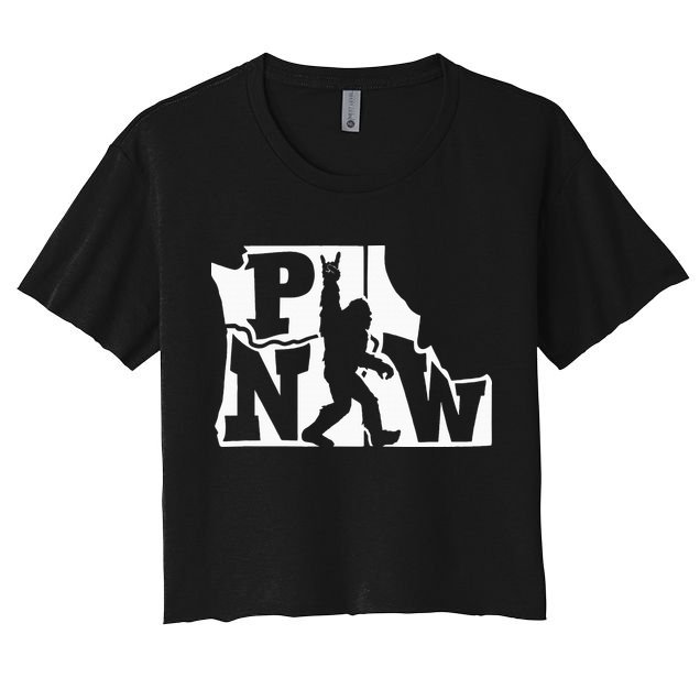 Bigfoot Rock And Roll Silhouette Pacific Northwest Sasquatch Crop Top
