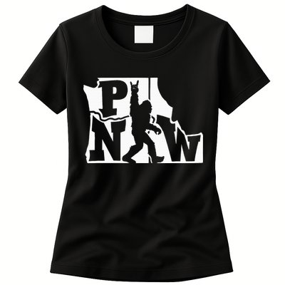 Bigfoot Rock And Roll Silhouette Pacific Northwest Sasquatch Womens T-Shirt