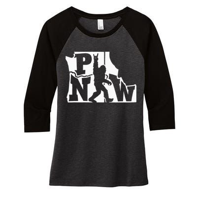 Bigfoot Rock And Roll Silhouette Pacific Northwest Sasquatch Women's Tri-Blend 3/4-Sleeve Raglan Shirt