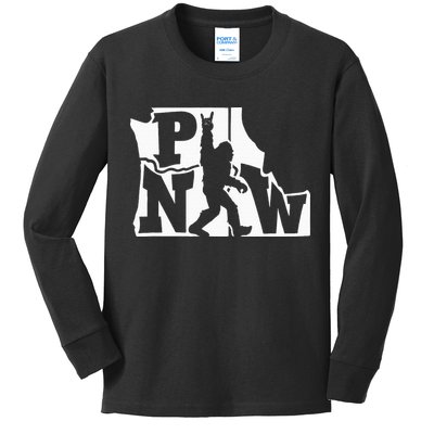 Bigfoot Rock And Roll Silhouette Pacific Northwest Sasquatch Kids Long Sleeve Shirt