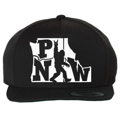 Bigfoot Rock And Roll Silhouette Pacific Northwest Sasquatch Wool Snapback Cap
