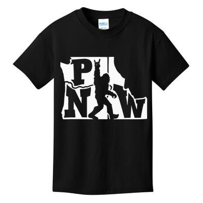 Bigfoot Rock And Roll Silhouette Pacific Northwest Sasquatch Kids T-Shirt
