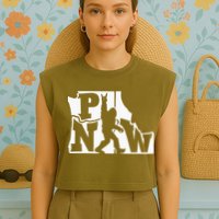 Bigfoot Rock And Roll Silhouette Pacific Northwest Sasquatch Garment-Dyed Women's Muscle Tee