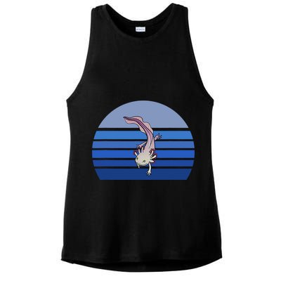 Blue Retro Axolotl Mexican Salamander Gift Lover Ladies PosiCharge Tri-Blend Wicking Tank