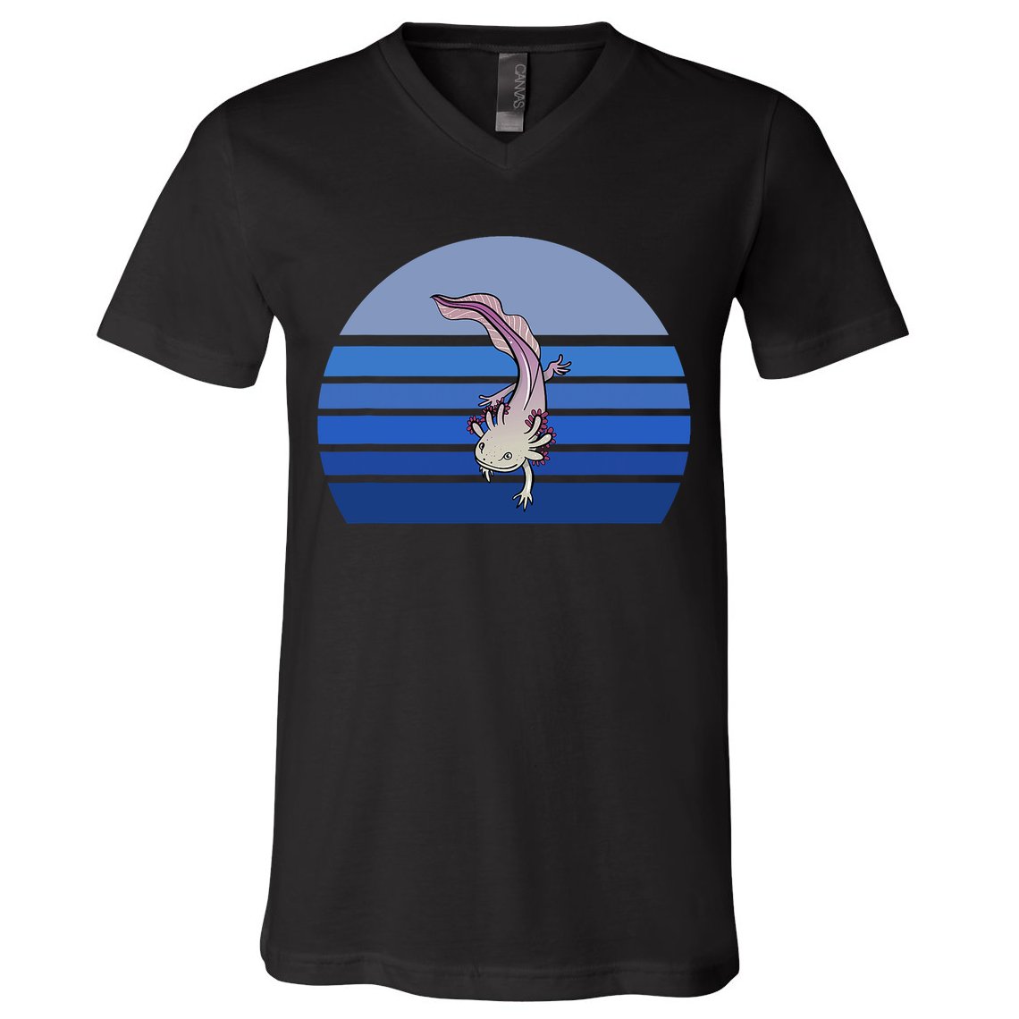 Blue Retro Axolotl Mexican Salamander Gift Lover V-Neck T-Shirt