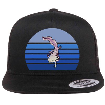 Blue Retro Axolotl Mexican Salamander Gift Lover Flat Bill Trucker Hat