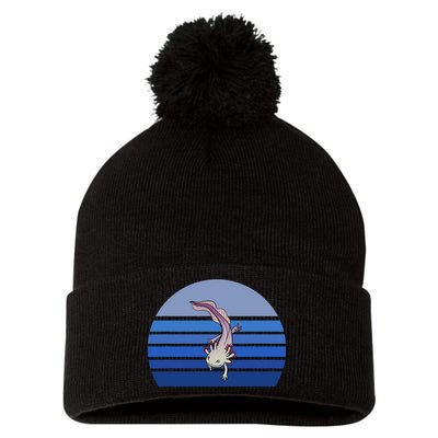 Blue Retro Axolotl Mexican Salamander Gift Lover Pom Pom 12in Knit Beanie