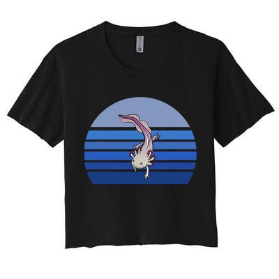 Blue Retro Axolotl Mexican Salamander Gift Lover Women's Crop Top Tee
