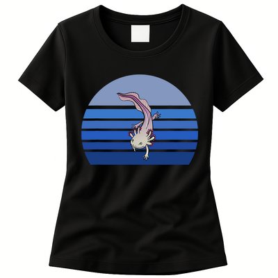 Blue Retro Axolotl Mexican Salamander Gift Lover Womens T-Shirt