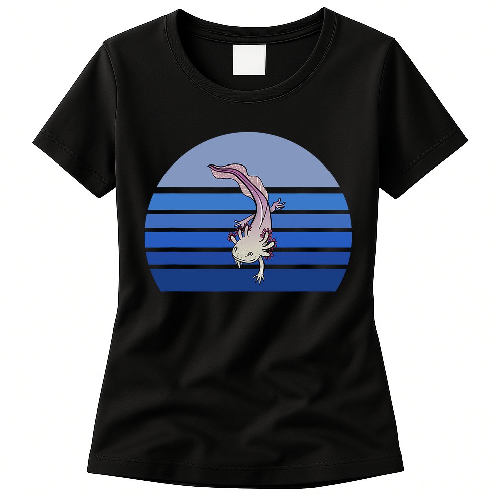 Blue Retro Axolotl Mexican Salamander Gift Lover Womens T-Shirt