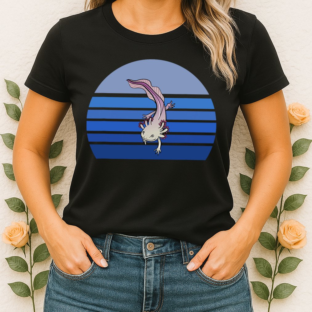 Blue Retro Axolotl Mexican Salamander Gift Lover Womens T-Shirt