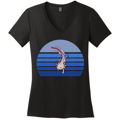 Blue Retro Axolotl Mexican Salamander Gift Lover Women's V-Neck T-Shirt