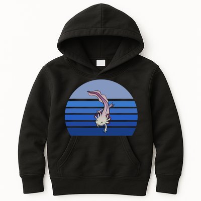 Blue Retro Axolotl Mexican Salamander Gift Lover Kids Hoodie