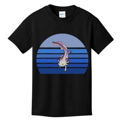 Blue Retro Axolotl Mexican Salamander Gift Lover Kids T-Shirt
