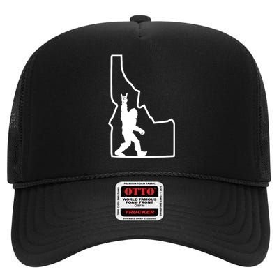 Bigfoot Rock And Roll Silhouette State Of Idaho Sasquatch High Crown Mesh Back Trucker Hat