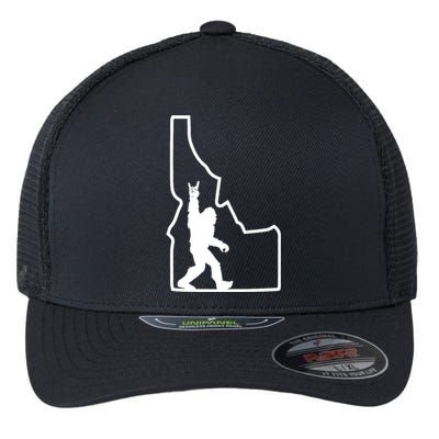 Bigfoot Rock And Roll Silhouette State Of Idaho Sasquatch Flexfit Unipanel Trucker Cap