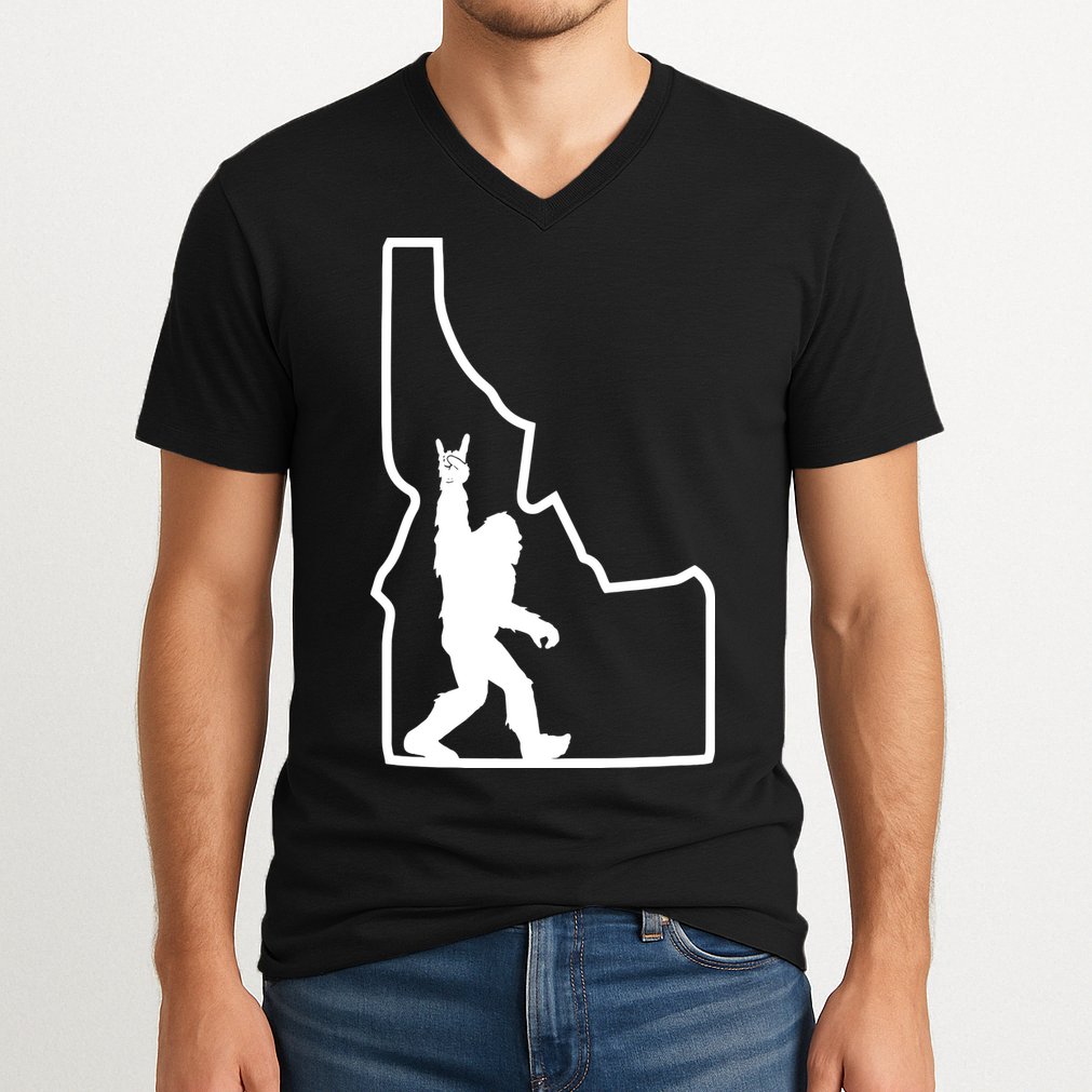 Bigfoot Rock And Roll Silhouette State Of Idaho Sasquatch V-Neck T-Shirt