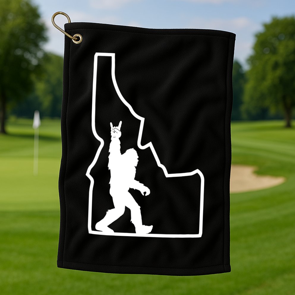 Bigfoot Rock And Roll Silhouette State Of Idaho Sasquatch Golf Towel