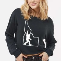 Bigfoot Rock And Roll Silhouette State Of Idaho Sasquatch Cropped Pullover Crew