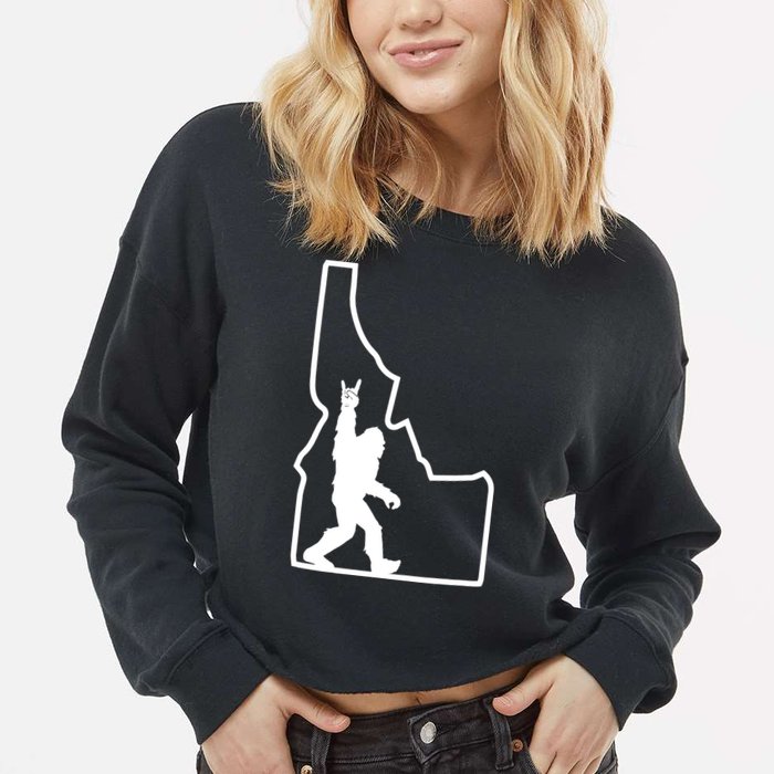 Bigfoot Rock And Roll Silhouette State Of Idaho Sasquatch Cropped Pullover Crew