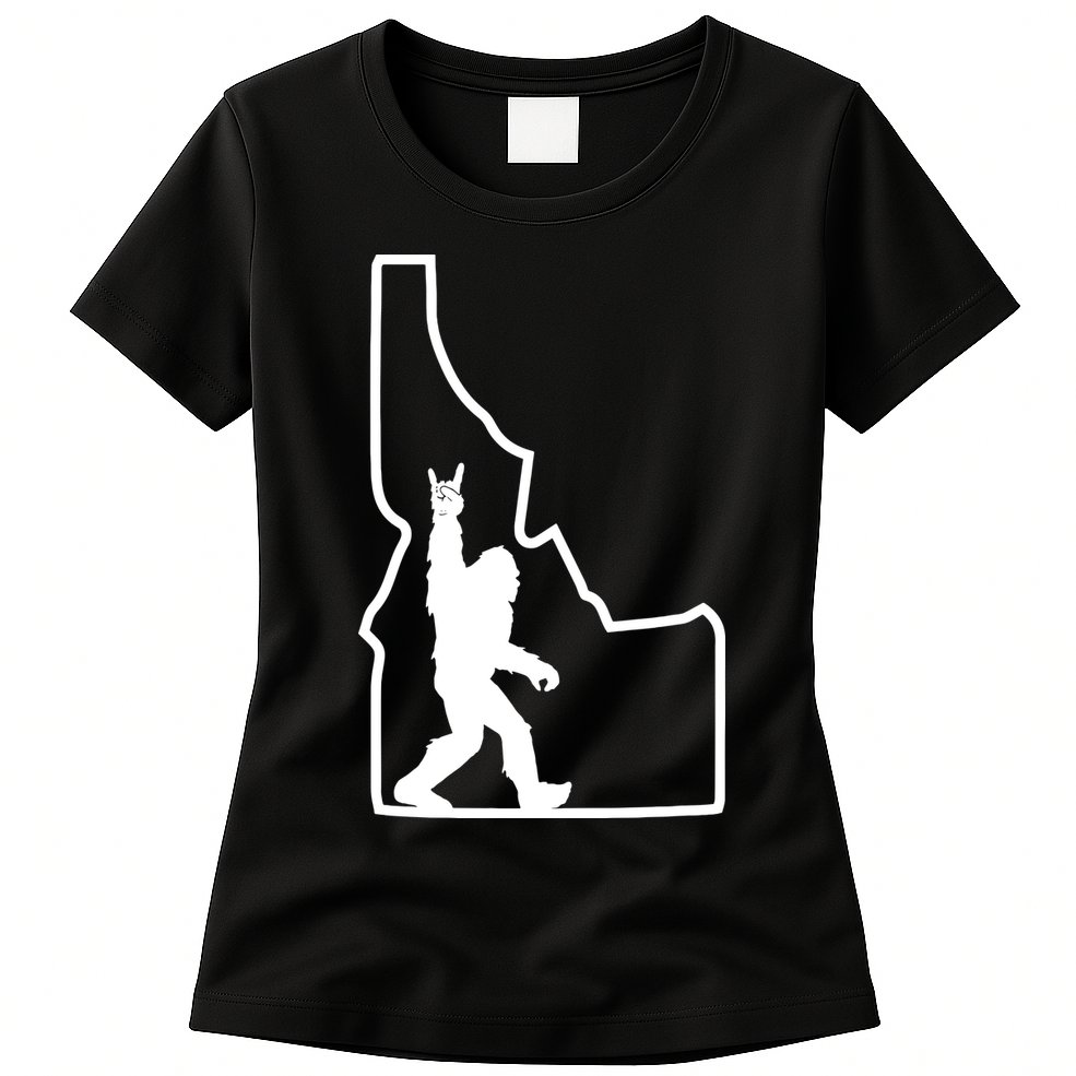 Bigfoot Rock And Roll Silhouette State Of Idaho Sasquatch Womens T-Shirt