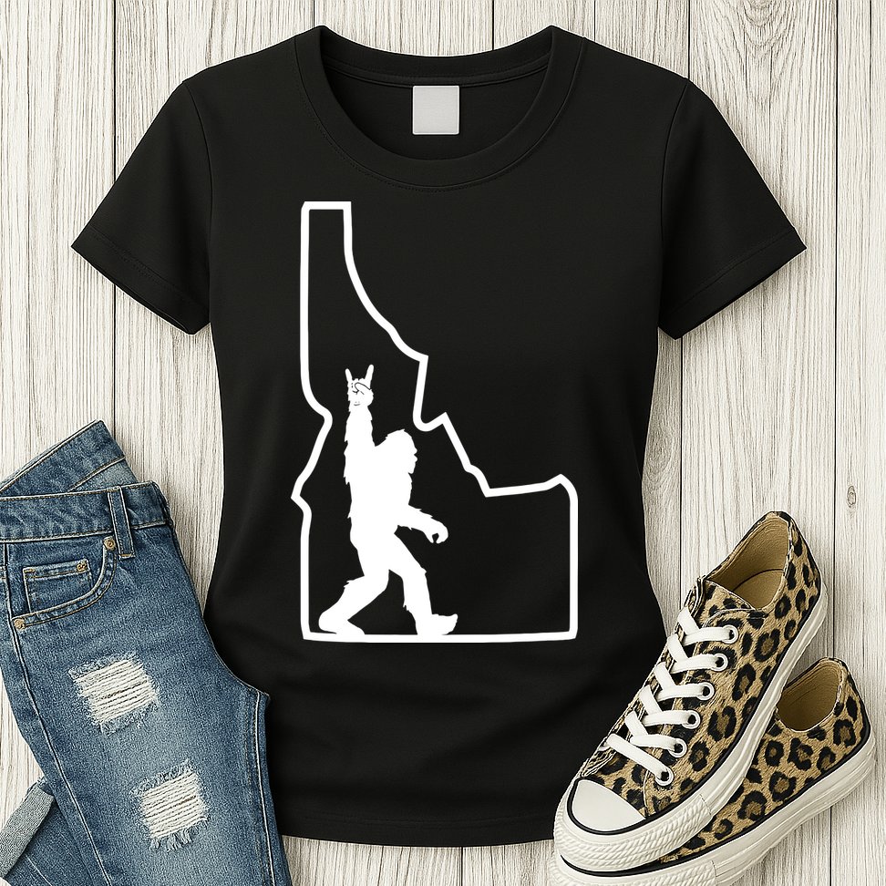 Bigfoot Rock And Roll Silhouette State Of Idaho Sasquatch Womens T-Shirt