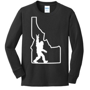 Bigfoot Rock And Roll Silhouette State Of Idaho Sasquatch Kids Long Sleeve Shirt