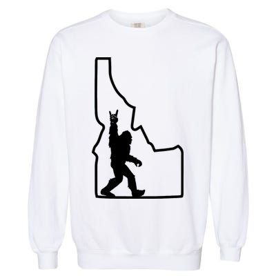 Bigfoot Rock And Roll Silhouette State Of Idaho Sasquatch Garment-Dyed Sweatshirt