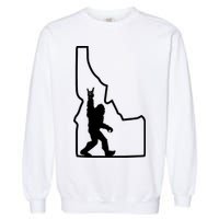 Bigfoot Rock And Roll Silhouette State Of Idaho Sasquatch Garment-Dyed Sweatshirt