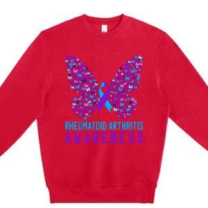 Butterfly Rheumatoid Arthritis Awareness Ra Ribbon Support Premium Crewneck Sweatshirt