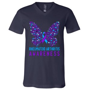 Butterfly Rheumatoid Arthritis Awareness Ra Ribbon Support V-Neck T-Shirt