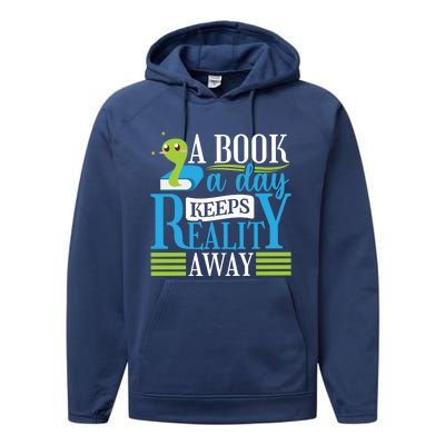 Book Reading A Book A Day Keeps Reality Away Funny Gift Performance Fleece Hoodie