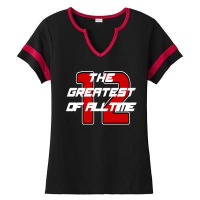 Brady 12 GOAT The Greatest Of All Time Ladies Halftime Notch Neck Tee