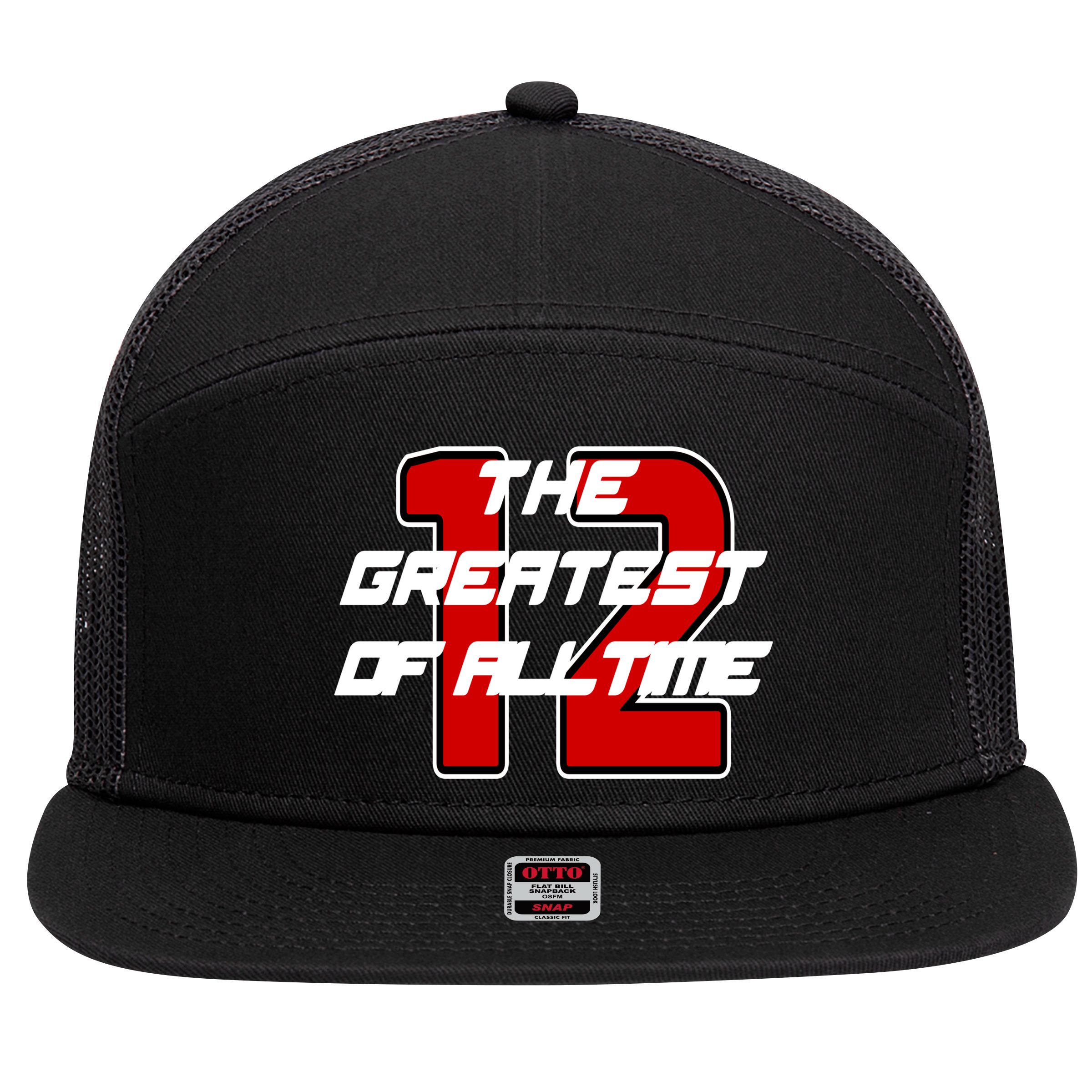 Brady 12 GOAT The Greatest Of All Time 7 Panel Mesh Trucker Snapback Hat