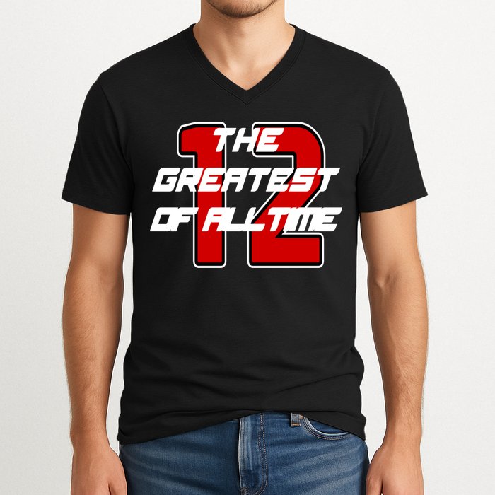 Brady 12 GOAT The Greatest Of All Time V-Neck T-Shirt