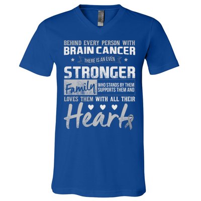 Brain Cancer Awareness Strong Family V-Neck T-Shirt