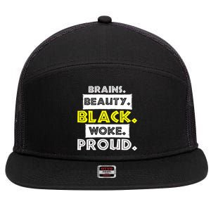 Brains Beauty Black Woke Proud 7 Panel Mesh Trucker Snapback Hat